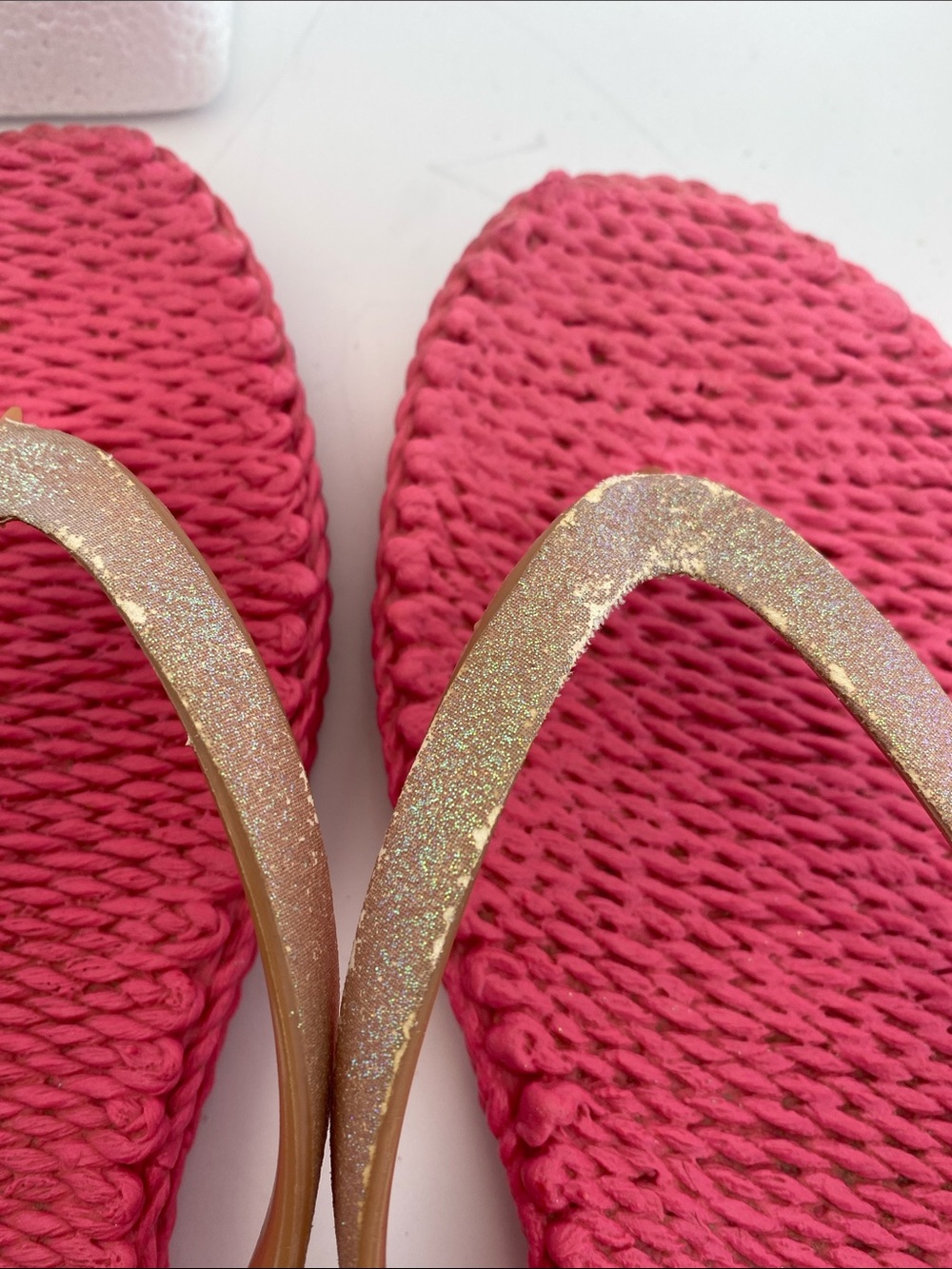 Ilse Jacobsen Pink Woven Flip Flops with Gold and Tan Straps - Picture 4 of 5